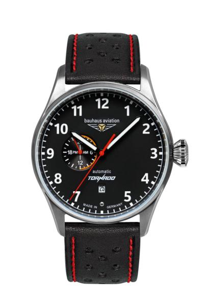 Bauhaus Aviation Herrenuhr Automatik mit 24h-Anzeige und Lederarmband